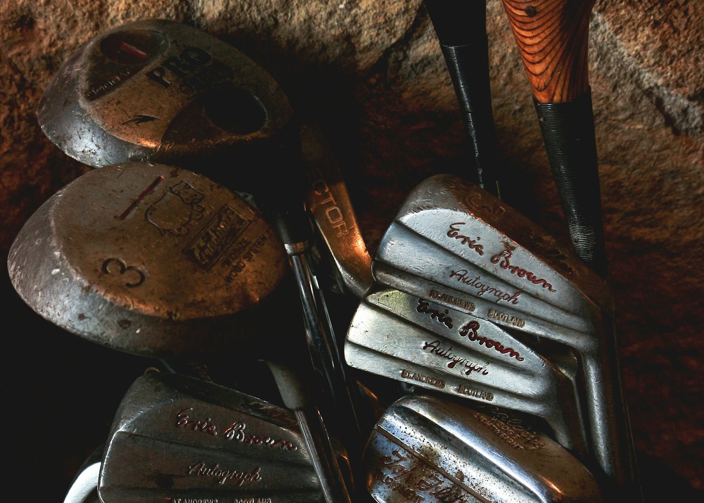 Hickory and persimmon clubs resting in the Ardmoor workshop